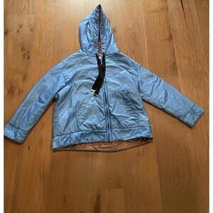 Max Mara Cameluxe Blue/Brown Reversible HoodPackable Rain Jacket Size Small 36